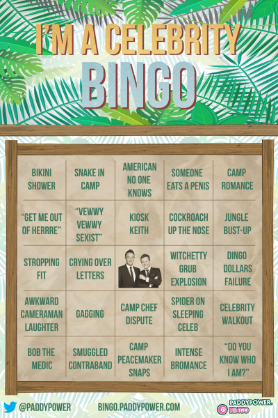 Im A Celeb Bingo Card